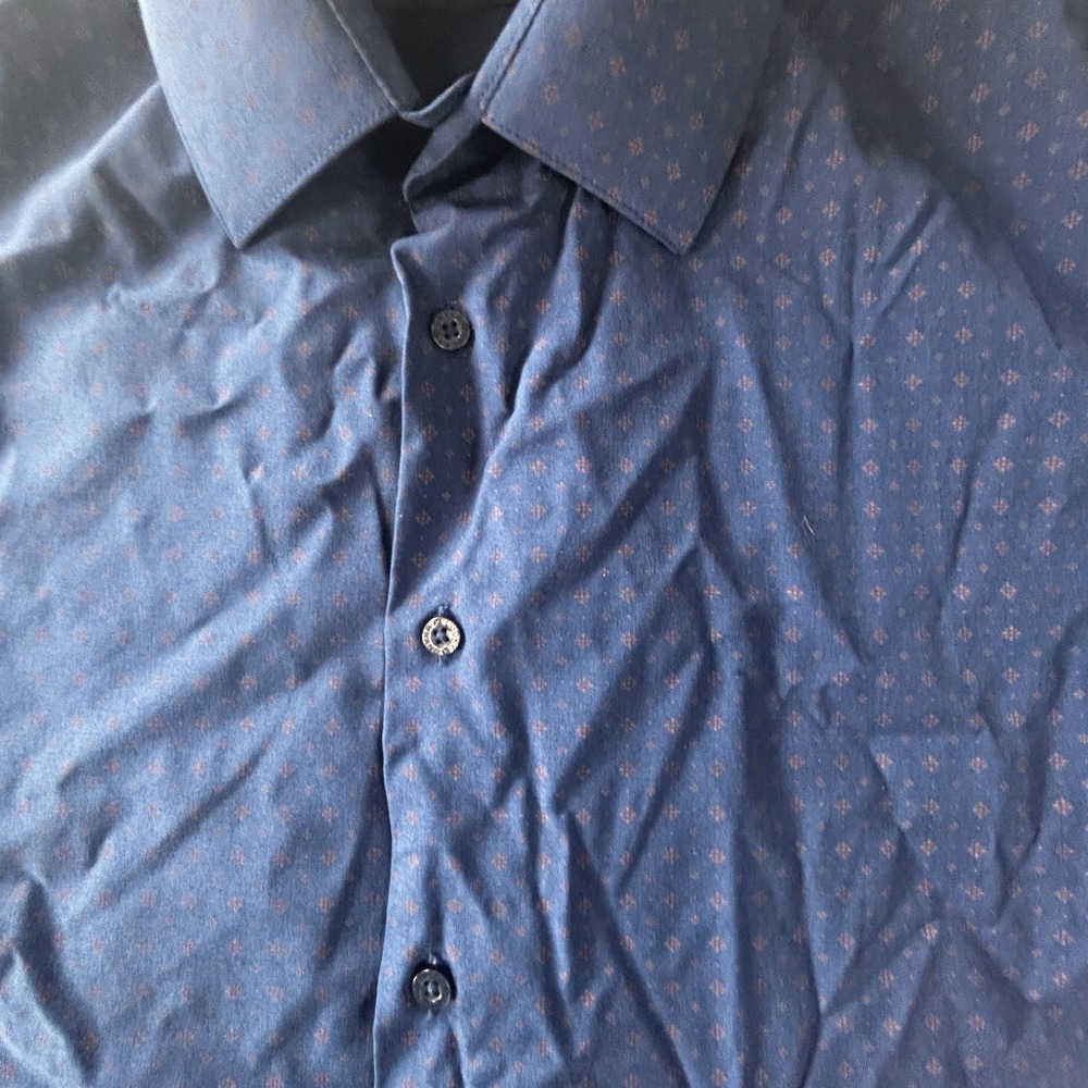 Lucky Brand 4 Way Stretch Slim Fit Dress Shirt Men Size Large Blue - Picture 6 of 13